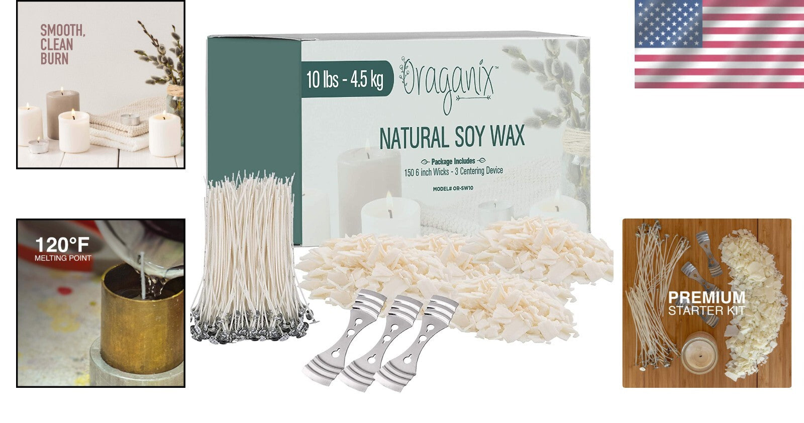 Beginner-Friendly Candle Making Kit - 10lbs Soy Wax, Wicks & Centering Tools