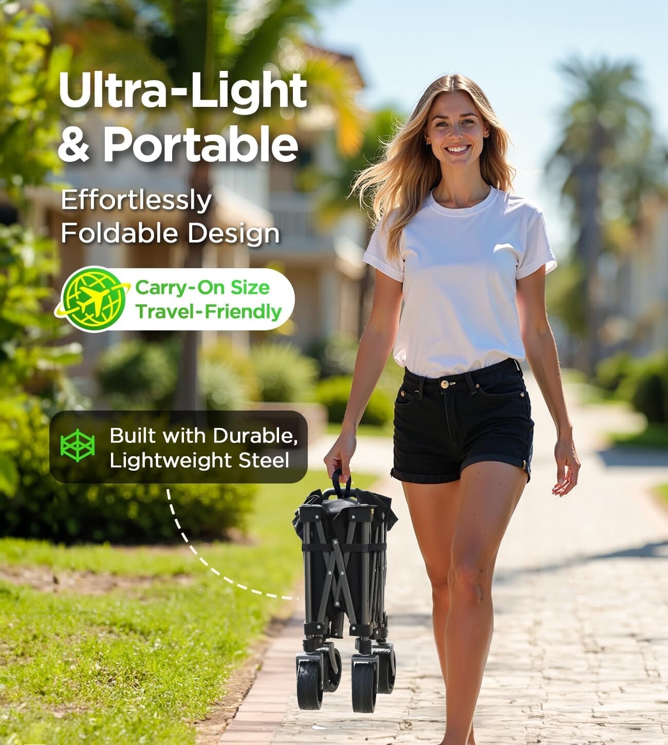 220lb Capacity Collapsible Beach Wagon with Large Wheels - All-Terrain Utility