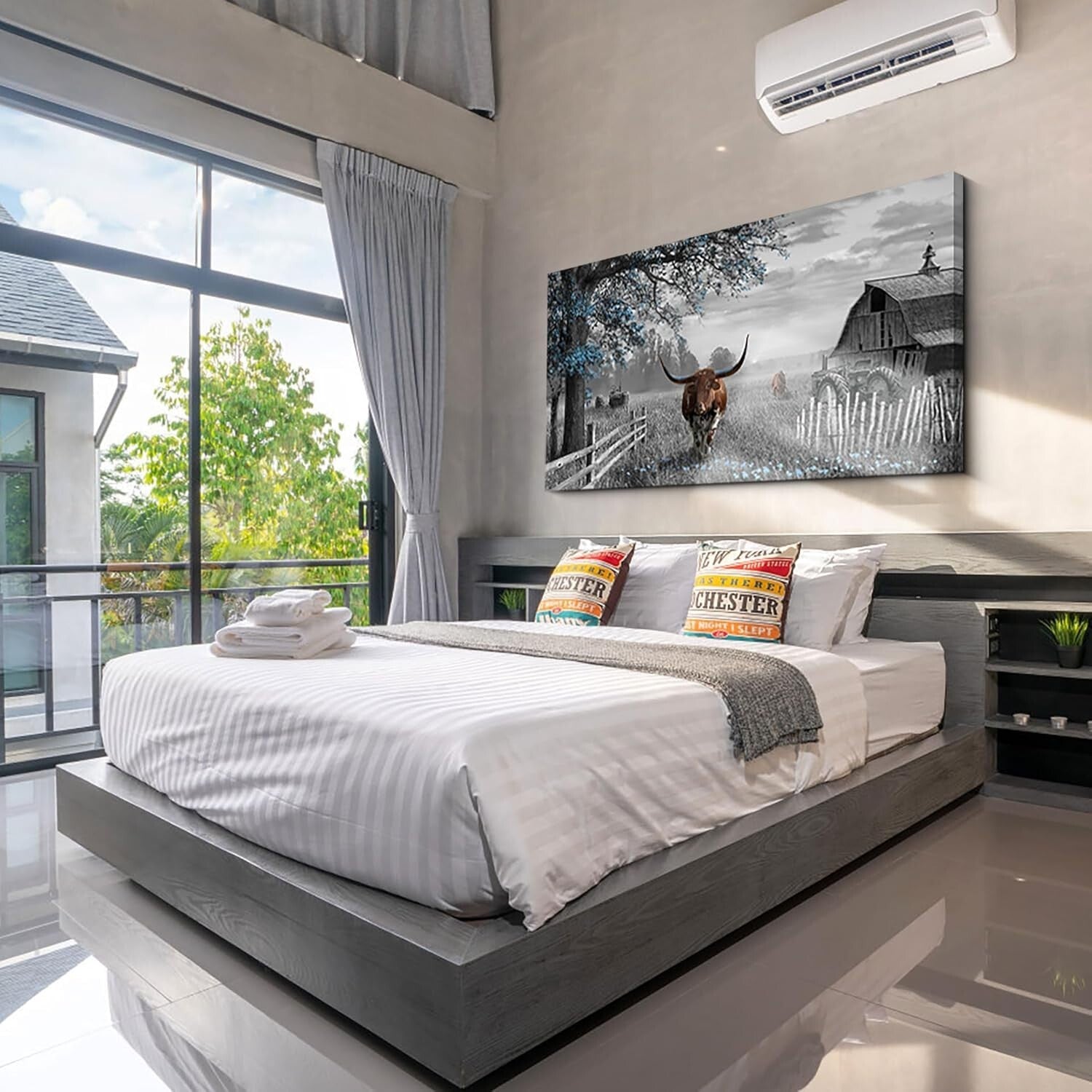 Western Decor 48x24 Longhorn Cow Canvas - Elevate Your Farmhouse Style