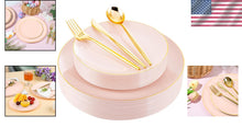 Load image into Gallery viewer, Stylish Pink Plastic Plates with Gold Embellishment - Ideal for Parties &amp; Events