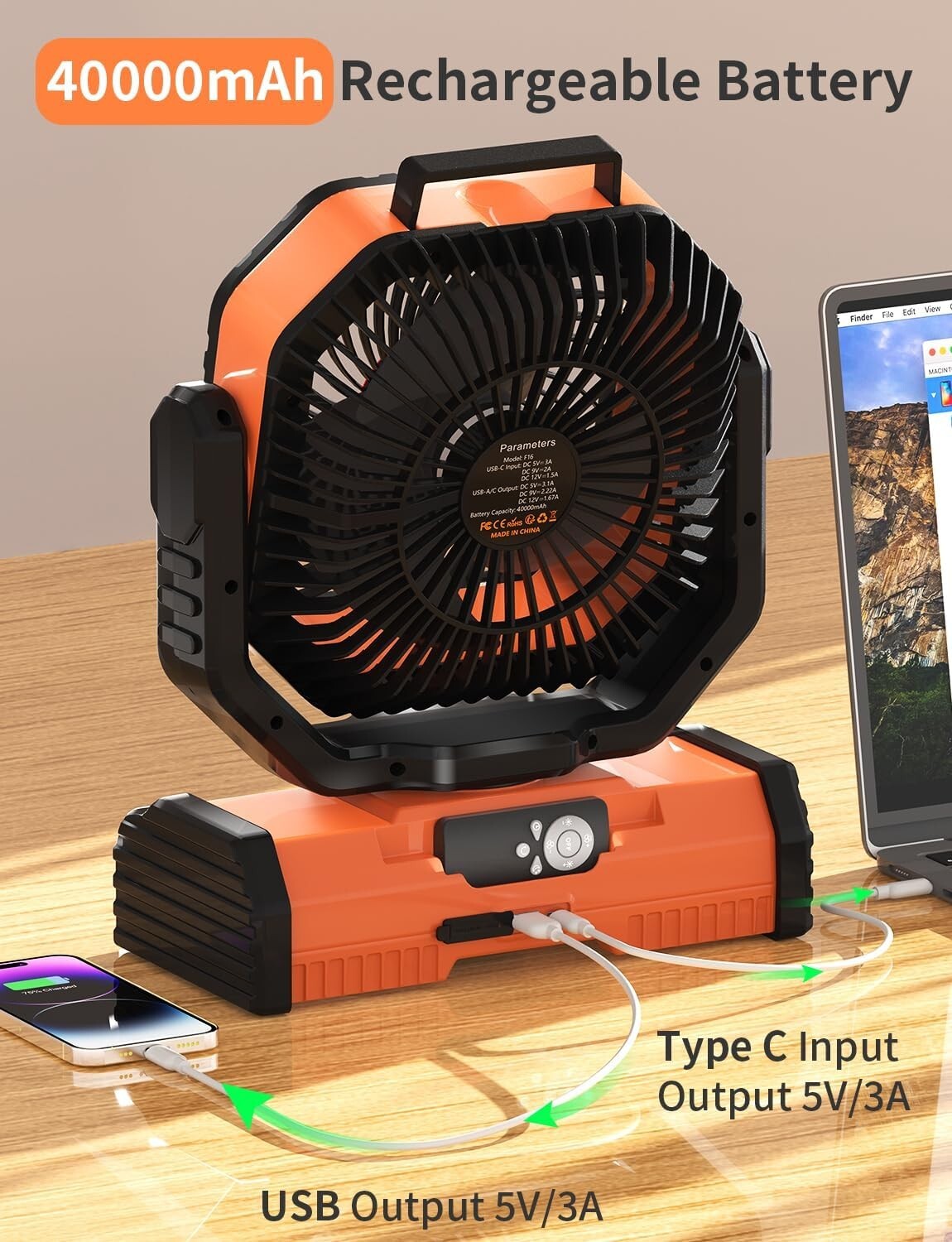 Multi-Function Camping Fan & LED Lantern - 40000mAh Rechargeable with SOS Light