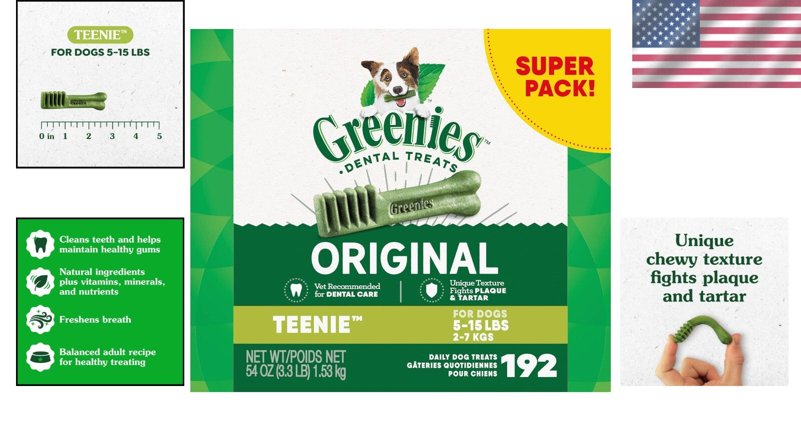 Original Teenie Natural Dental Care Chews - 54 oz., 192 Treats for Small Dogs