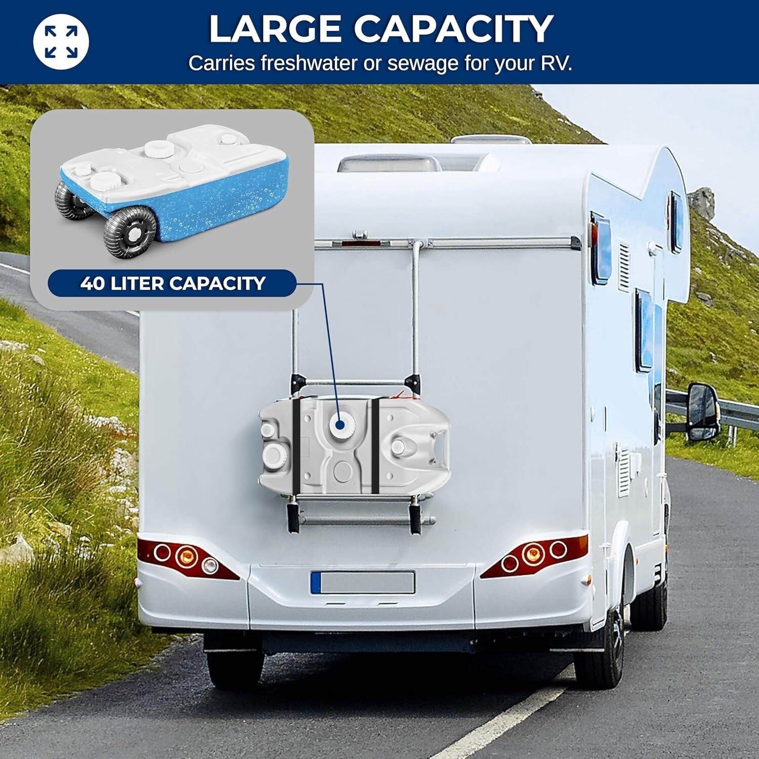 40L RV Portable Water Tank with Wheels - Ideal for Camping and Outdoor Use