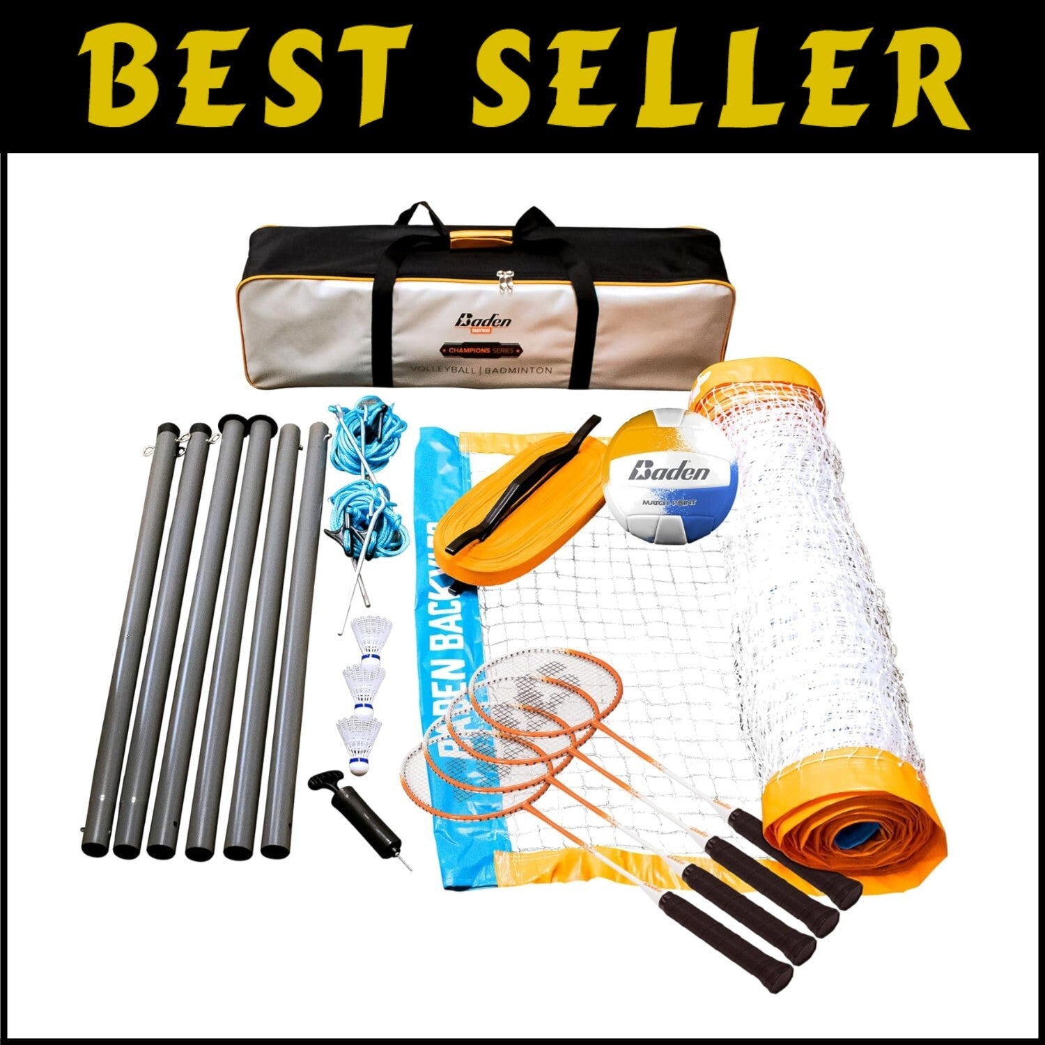 Family-Friendly Volleyball & Badminton Combo Set - Weather-Resistant Carry Bag
