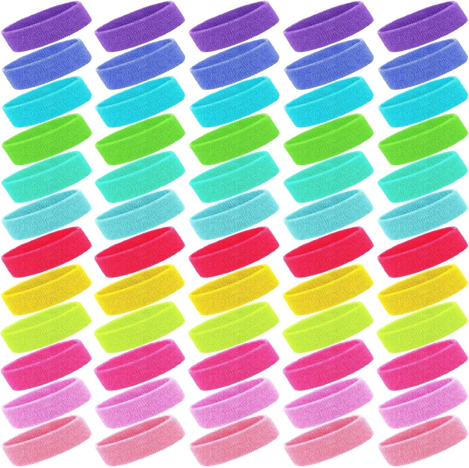 60 Pack Neon Sports Sweatbands - Breathable Headbands for Active Lifestyle