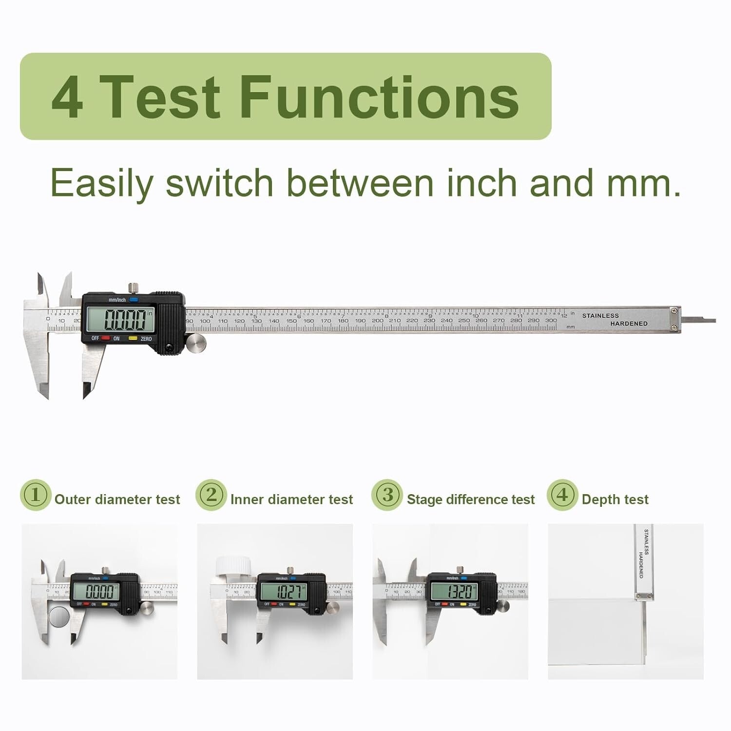 Stainless Steel Digital Caliper with Auto-Off Feature - 0-12" Measurement Range
