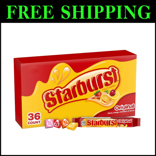 Classic Soft Fruit Chews Candy Bulk Box with Strawberry & Cherry - 36 Packs