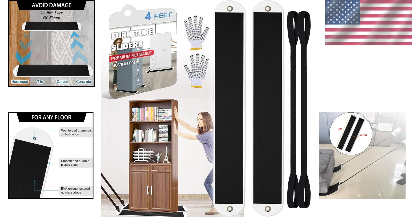 Reusable Furniture Movers with Pull Strap – Ideal for Carpet and Hardwood Use