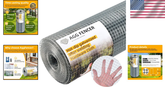 48in x 100ft Galvanized Hardware Cloth - Durable 1/2 inch Chicken Wire Fencing