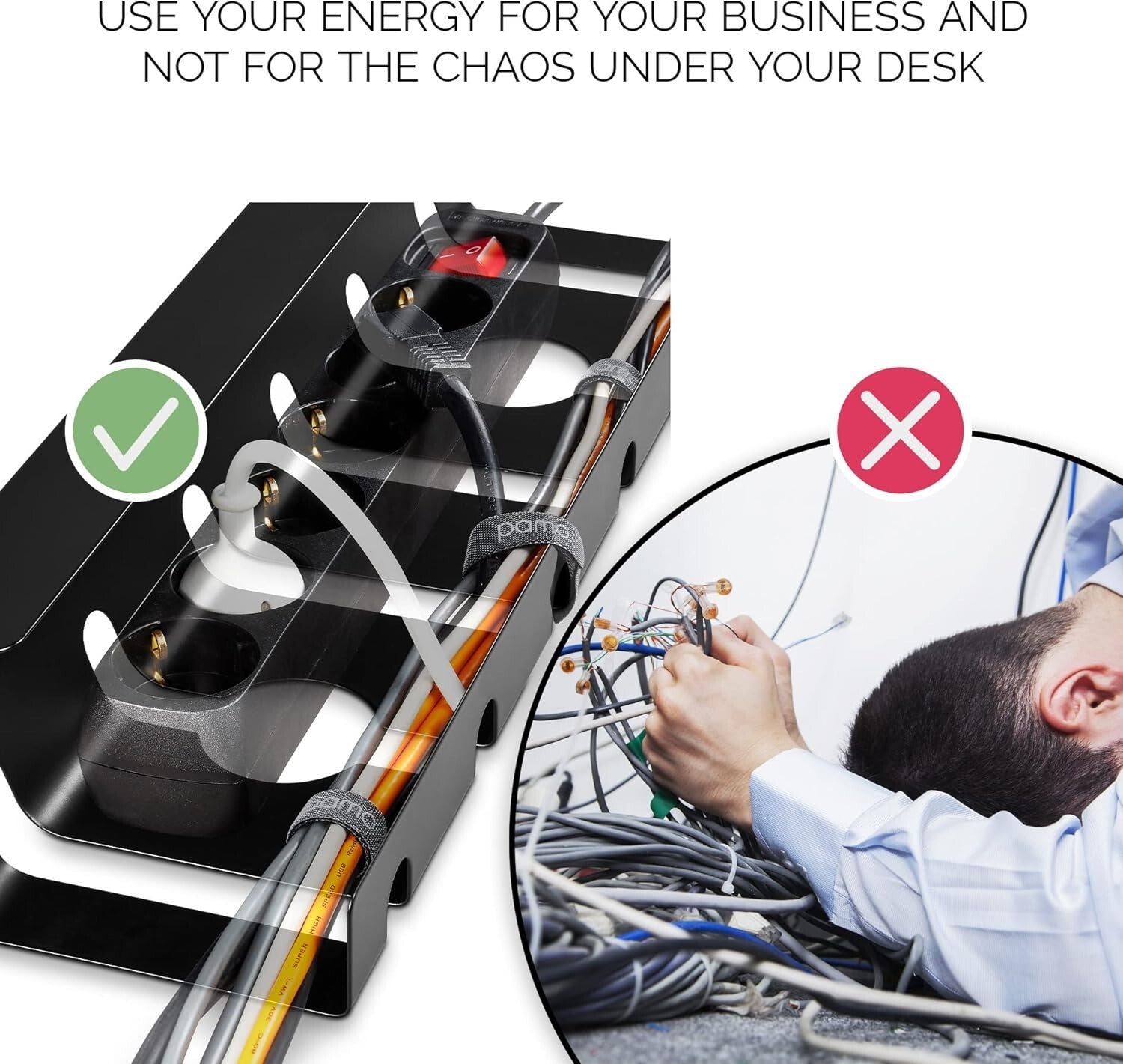 Set of 3 Modern Cable Management Under Desk Trays with Easy Access Design
