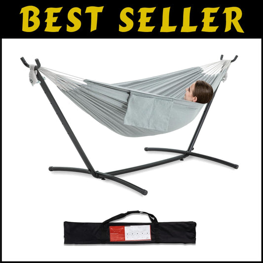 Space-Saving Double Hammock with Easy-Care Steel Stand - Portable & Stylish