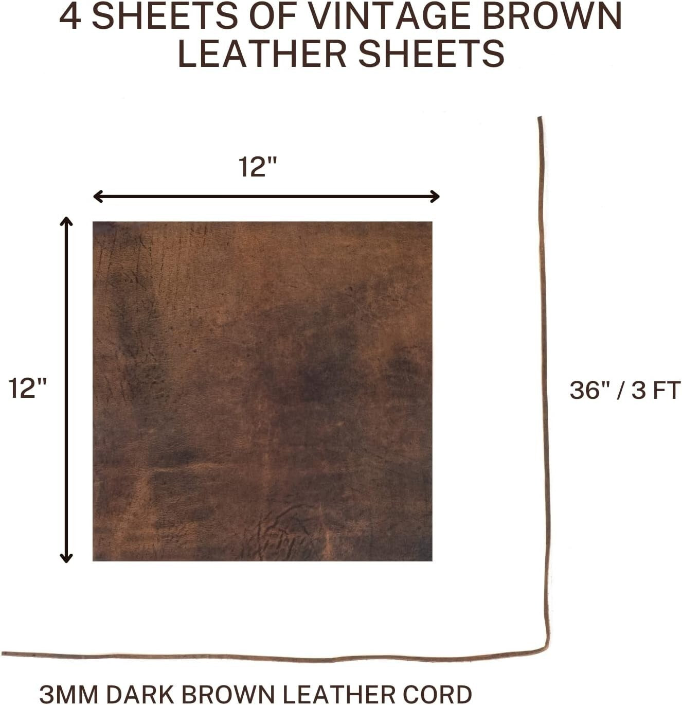 Soft Antique Brown Leather Crafting Sheets - Set of 4 Ideal for DIY Projects