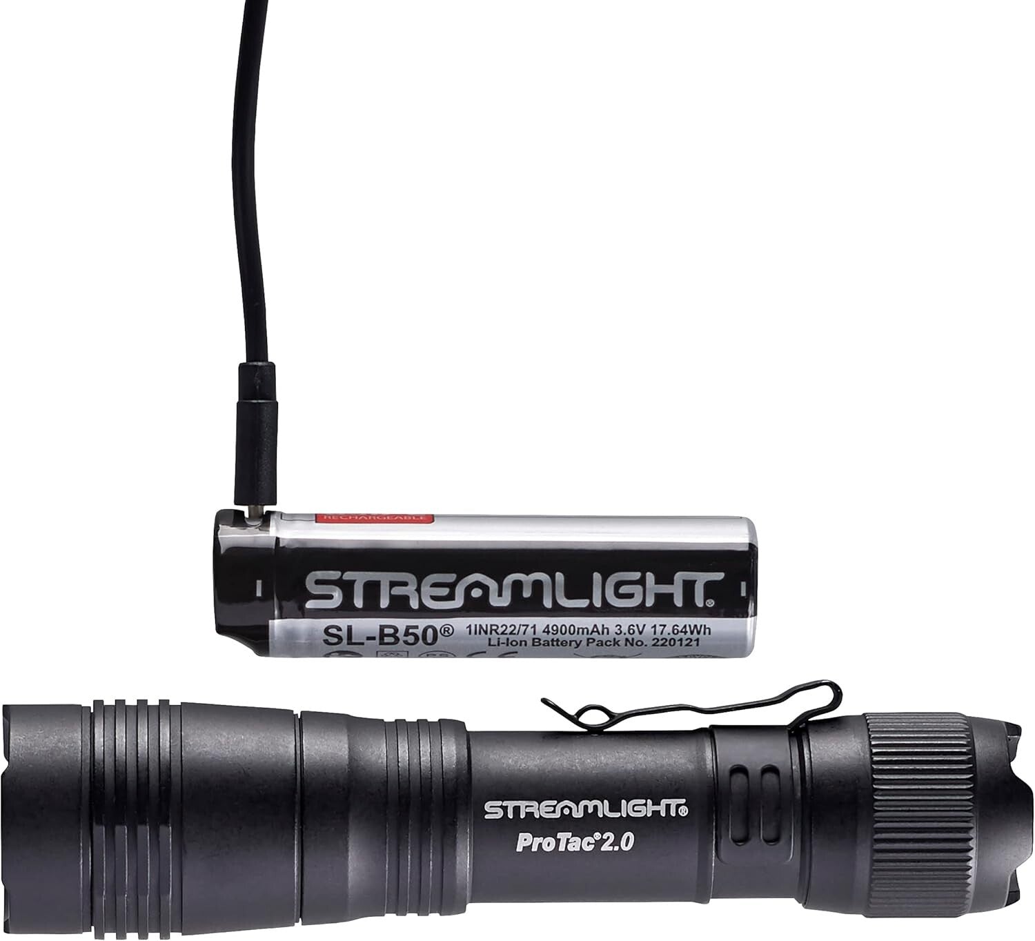 Rechargeable Black Tactical Flashlight - 2000 Lumens, USB-C and Holster Included