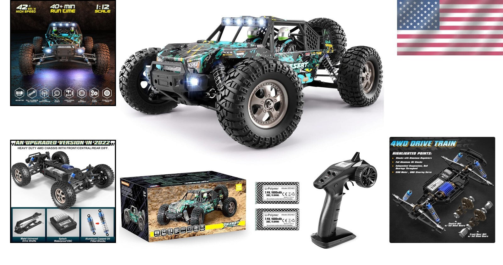 Splash-Proof 1:12 RC Truck - 42KM/H Speed with Dual Batteries for Long Play