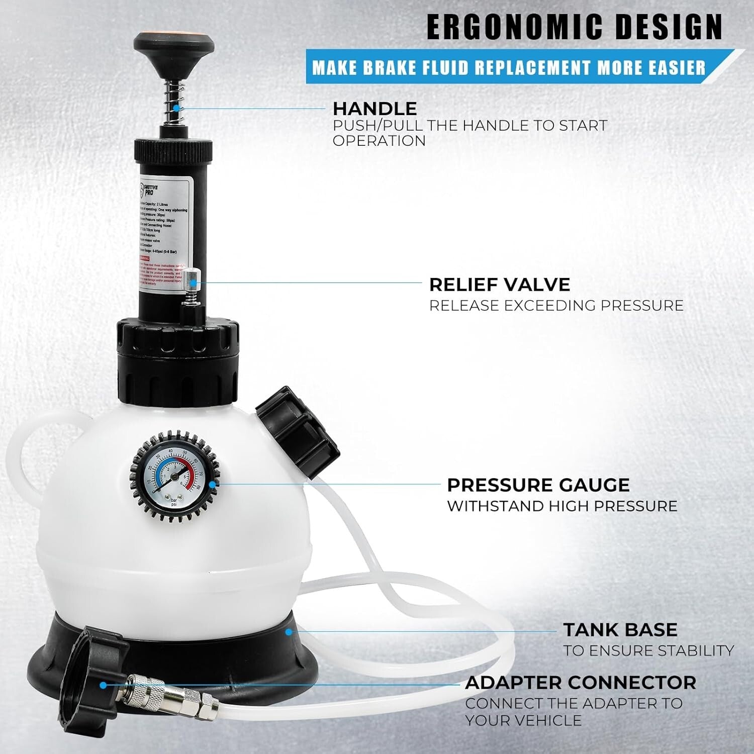 Professional 2L Brake Bleeder Fluid Pump with Pressure Gauge for European Cars