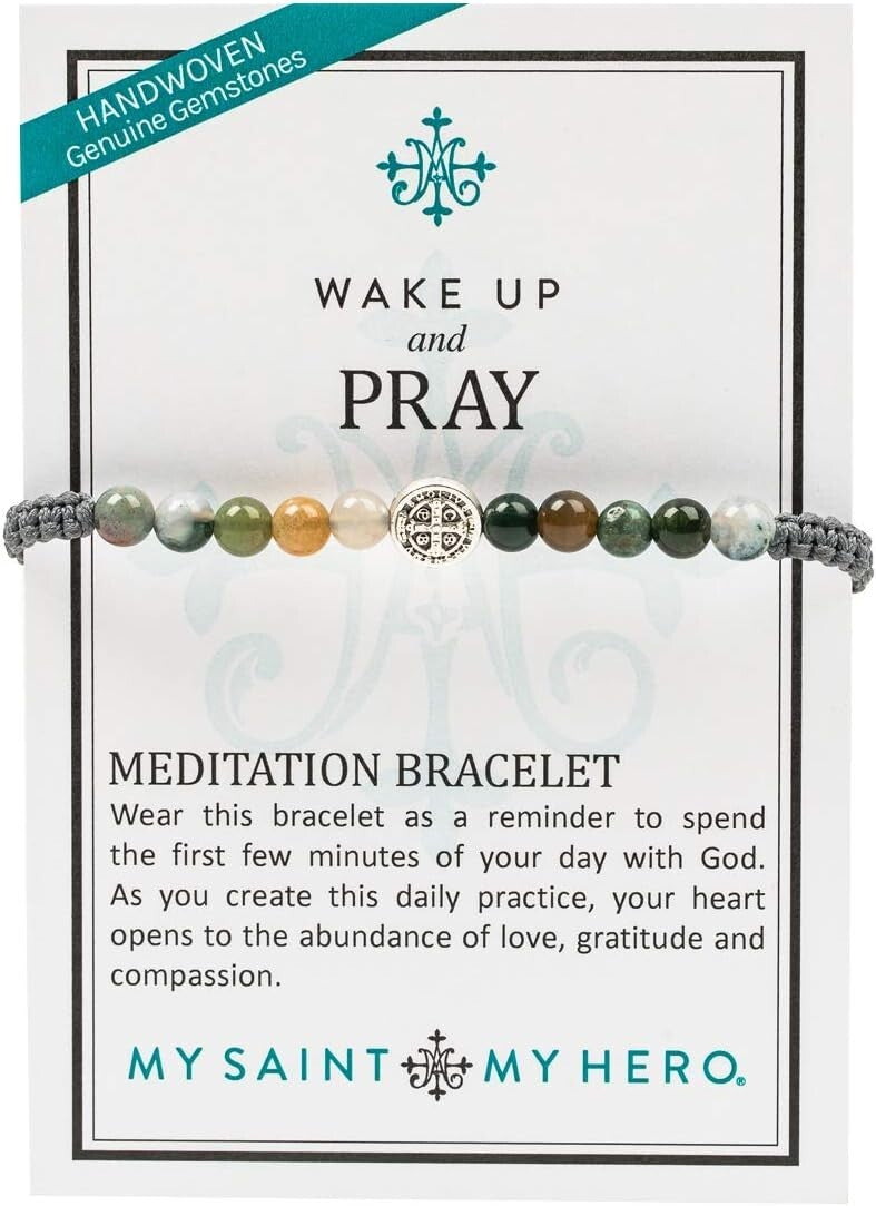 Benedictine Blessing Bracelet – Handwoven Agate with Silver Cross for Protection