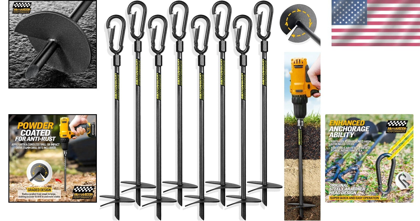18” Tungsten Steel Ground Anchors with High Wind Resistance – 1000 lbs Capacity