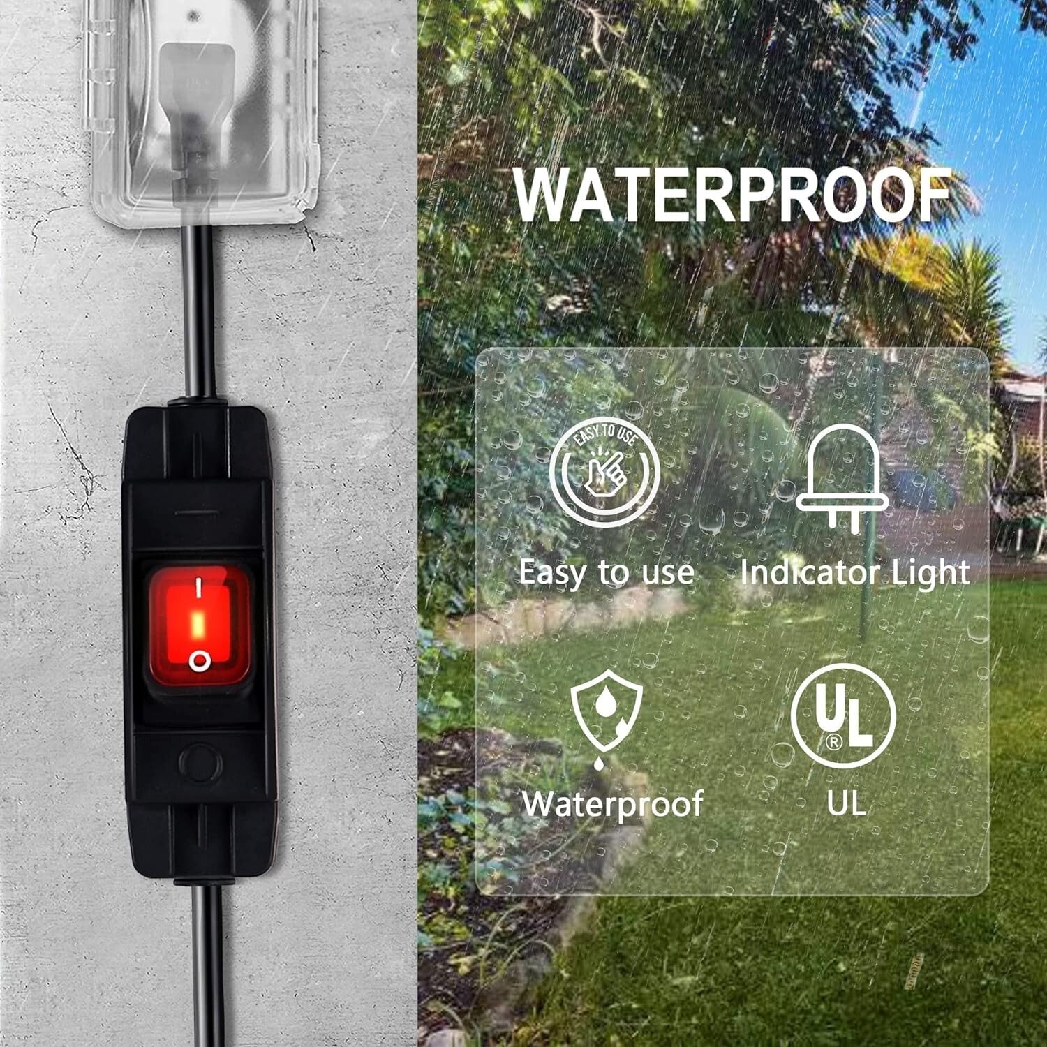 15 Ft Outdoor Waterproof Extension Cord with On/Off Switch, Heavy Duty 125V