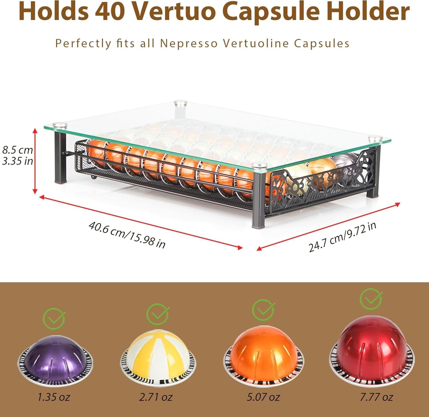 Stylish Coffee Pod Storage Drawer - Compatible with Nespresso Vertuo, 40 Pods