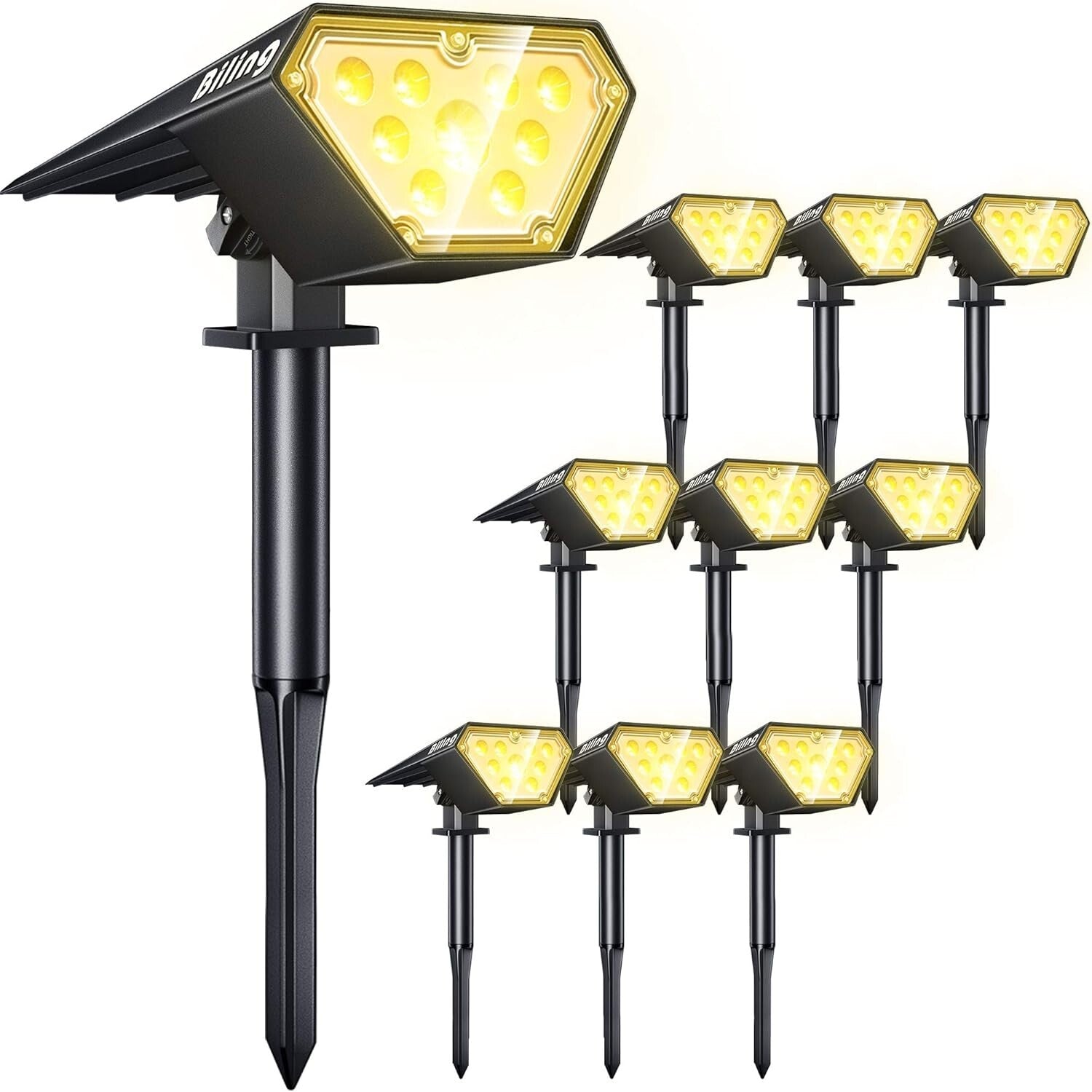 Bright 3000K Solar Spotlights - IP67 Waterproof Adjustable Outdoor 10 Pack