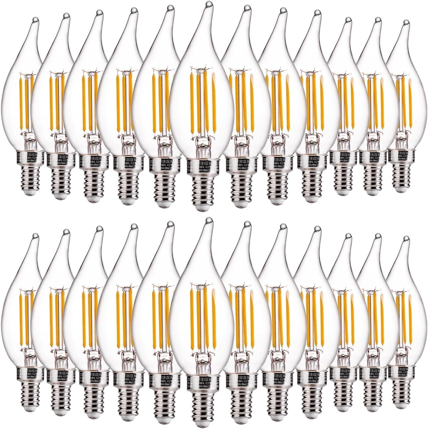 Elegant 24 Pack Dimmable E12 LED Chandelier Bulbs - 40W Incandescent Equivalent