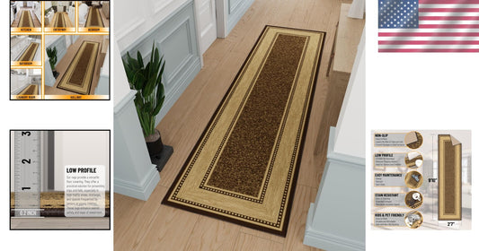 Elegant 2'7" x 9'10" Bordered Design Runner Rug for Hallway & Living Room