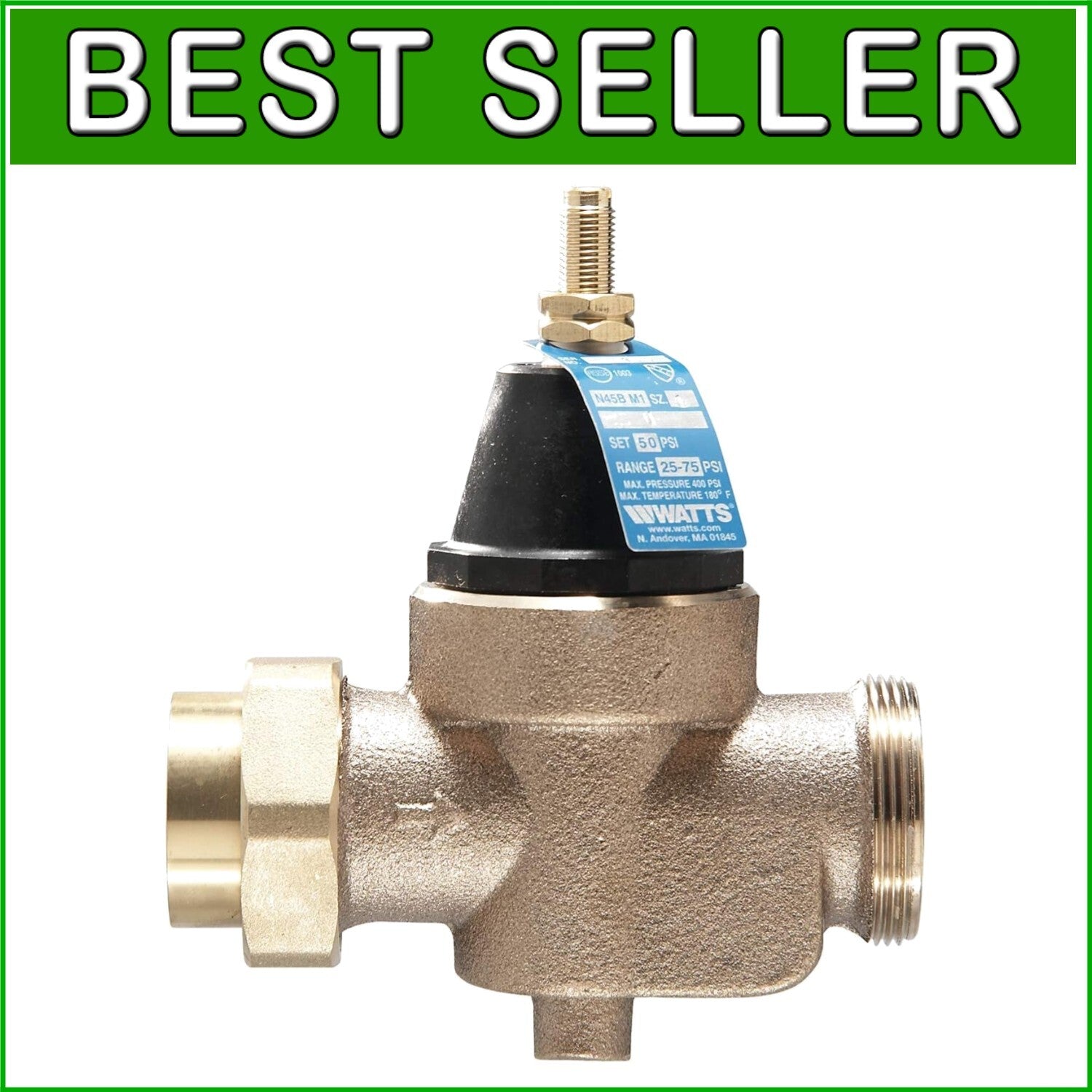 Adjustable 3/4" Water Pressure Reducing Valve, Max 400 PSI for Home & Business
