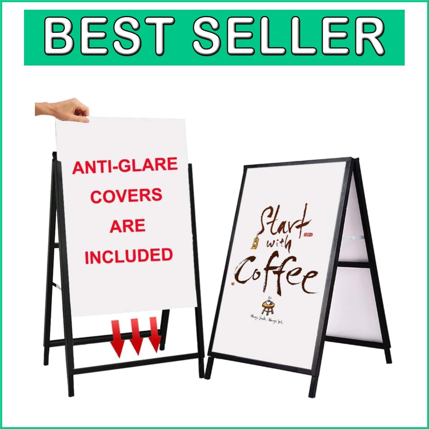 Durable Black A Frame Sandwich Board with Anti-Glare Covers for Outdoor Business