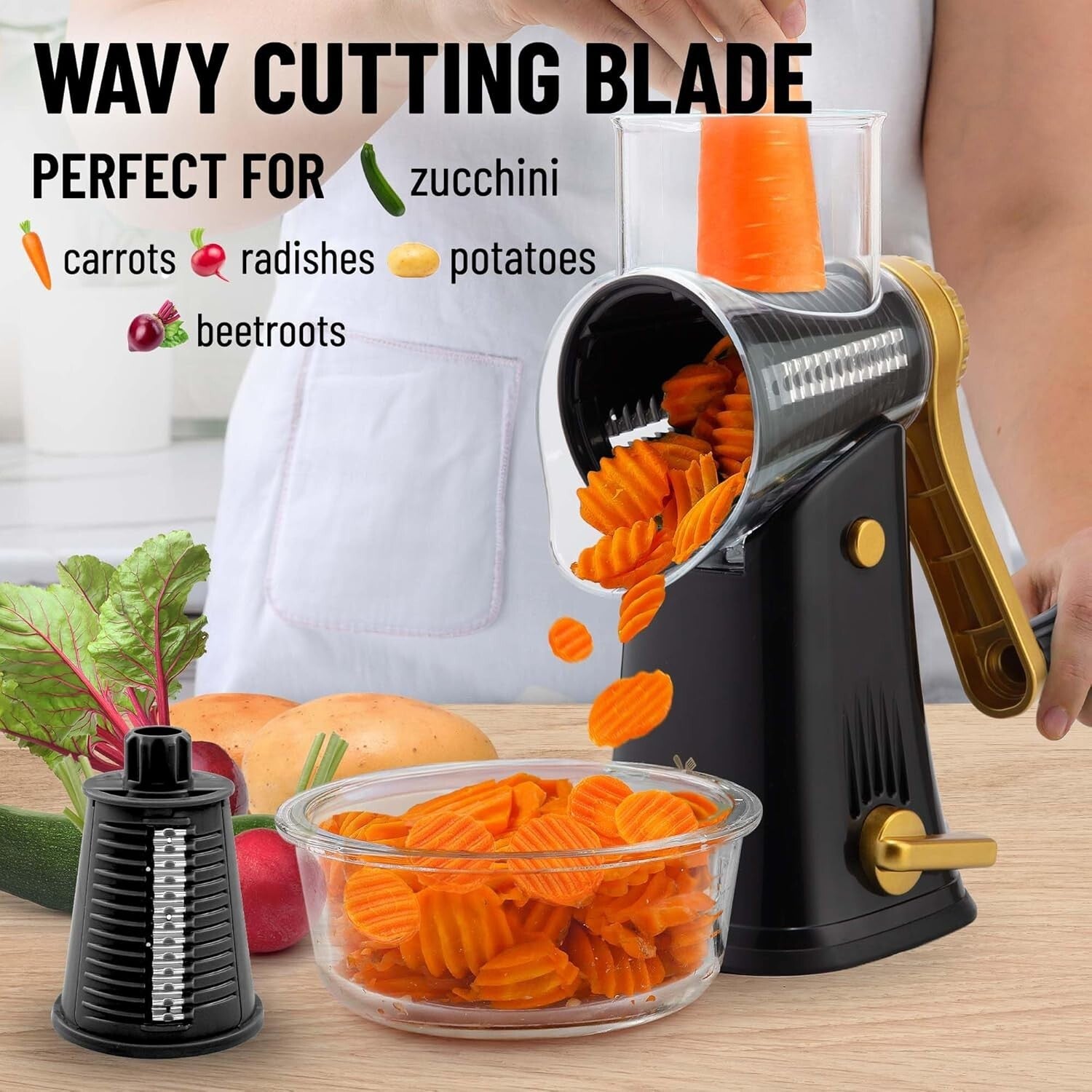 Dishwasher Safe 5-Blade Vegetable Chopper & Cheese Grater with Suction Base