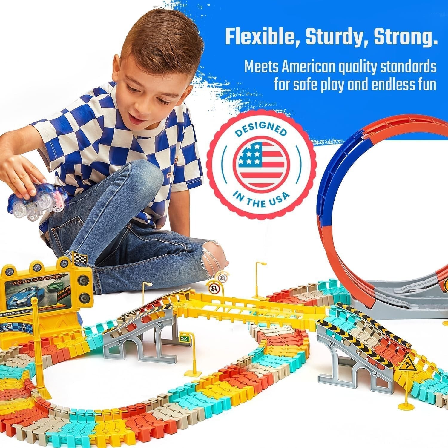 Exciting 85ft Light-Up Race Track Set for Boys and Girls - Safe Fun for Toddlers