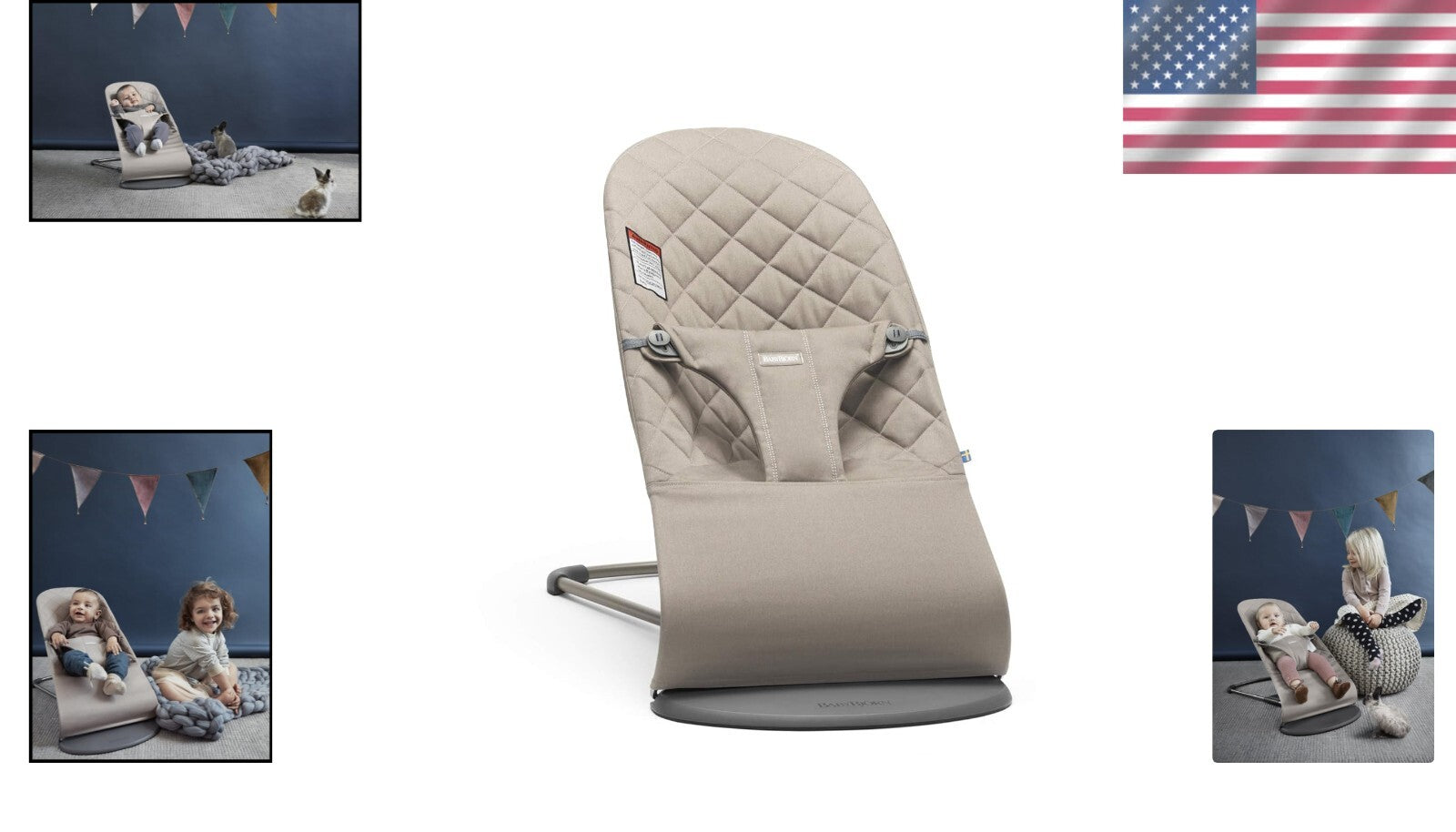 Luxury Adjustable Baby Bouncer and Toddler Chair in Sand Gray Cotton - Portable
