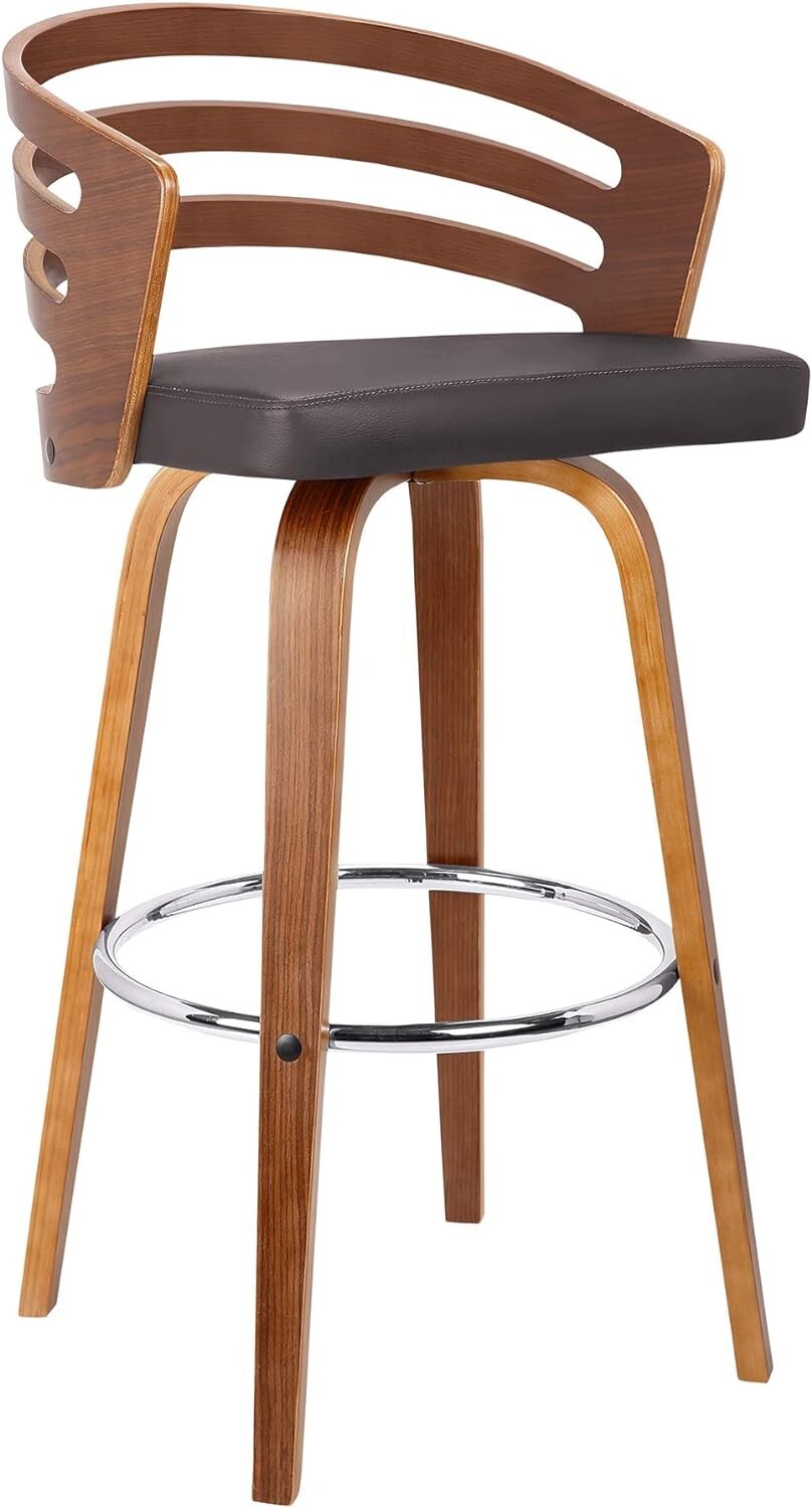 Elegant Jayden Swivel Bar Stool with Brown Faux Leather & Walnut Finish - 26"