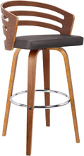 Load image into Gallery viewer, Elegant Jayden Swivel Bar Stool with Brown Faux Leather &amp; Walnut Finish - 26"