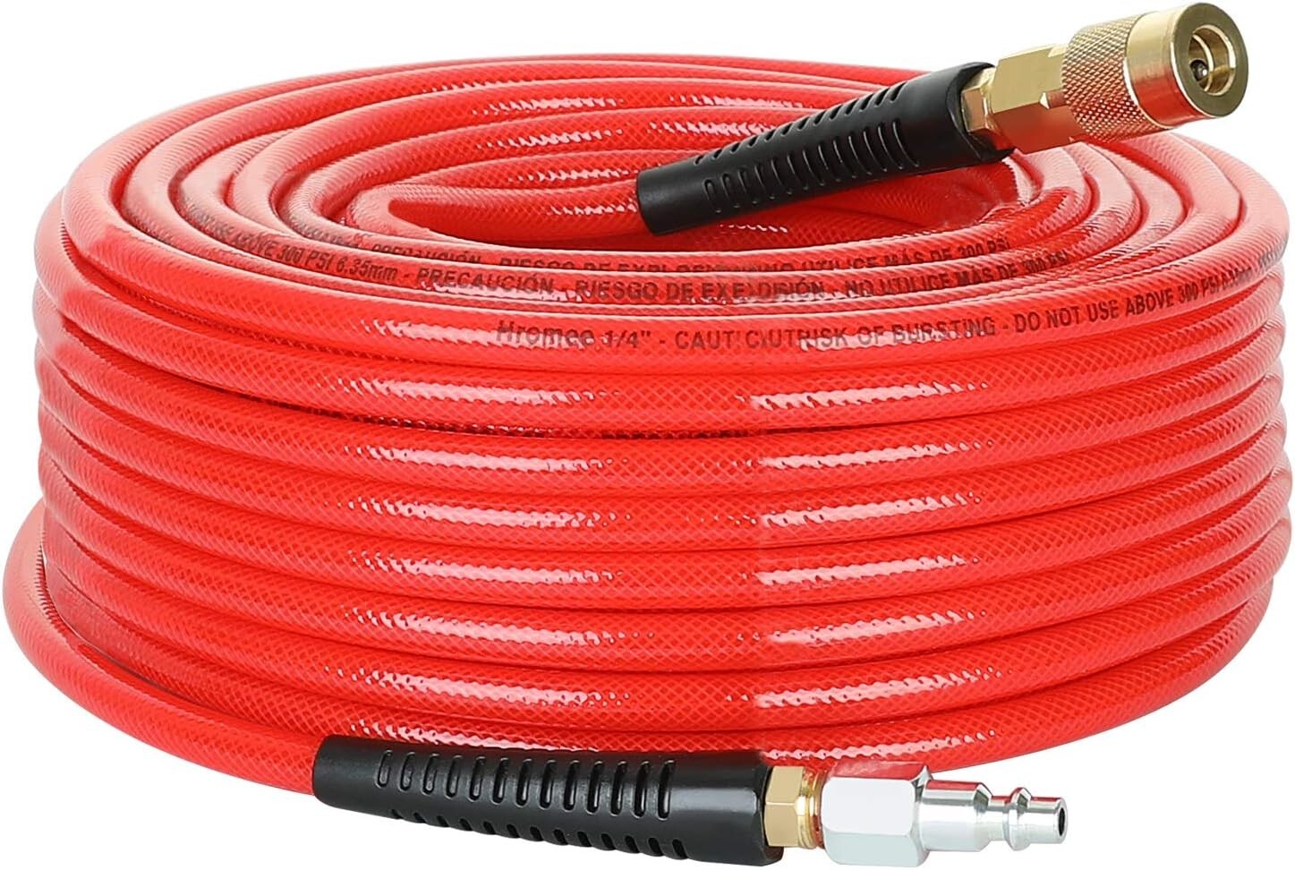 1/4" x 100ft Super Flexible Polyurethane Air Hose with Quick Connect Fittings