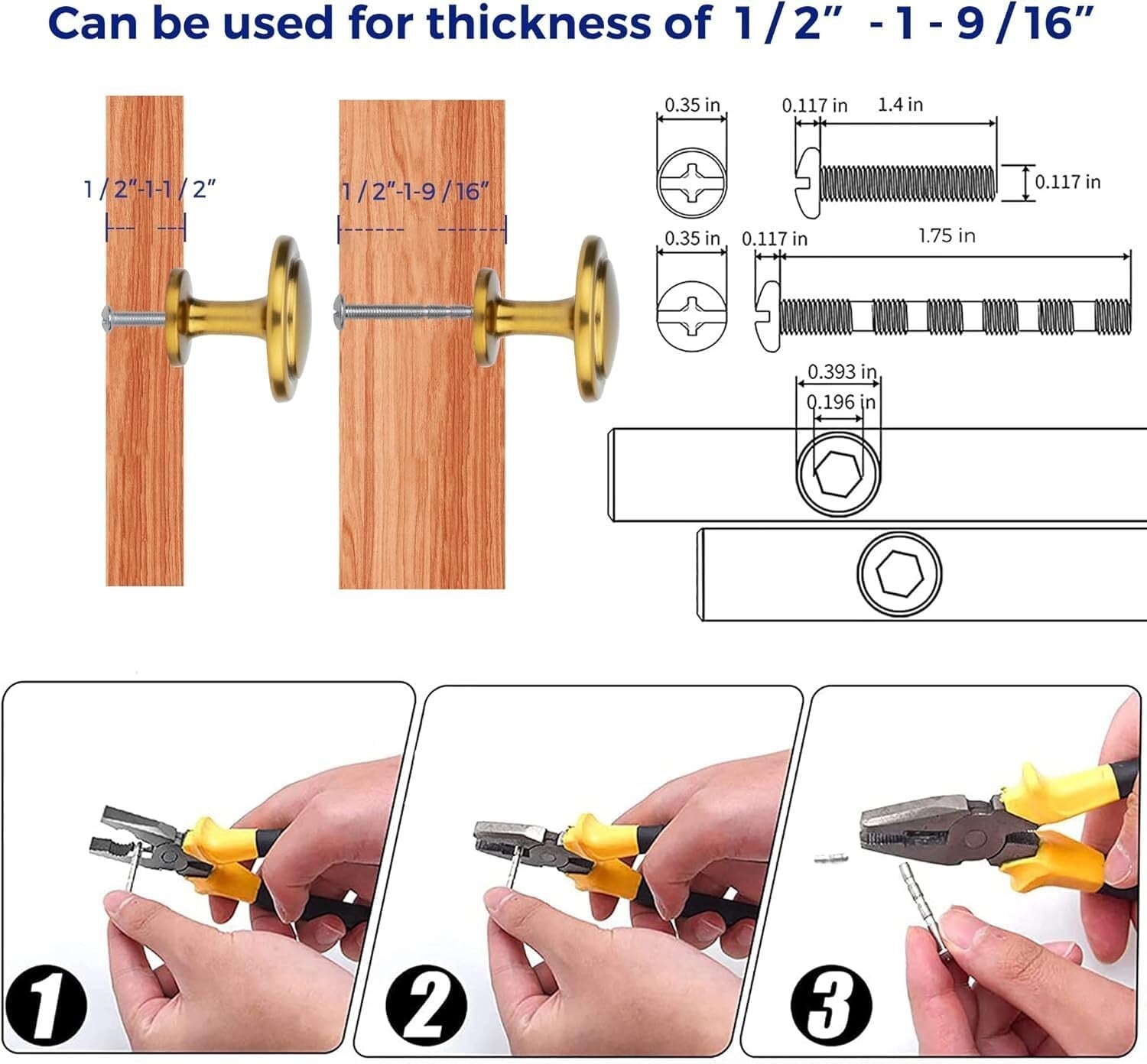 45-Pack Brushed Brass Cabinet Pulls - 1-1/4 Inch Round Kitchen Knobs