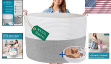 Load image into Gallery viewer, Multi-Use XXL Cotton Rope Basket for Blankets, Toys, &amp; Laundry - Grey &amp; White