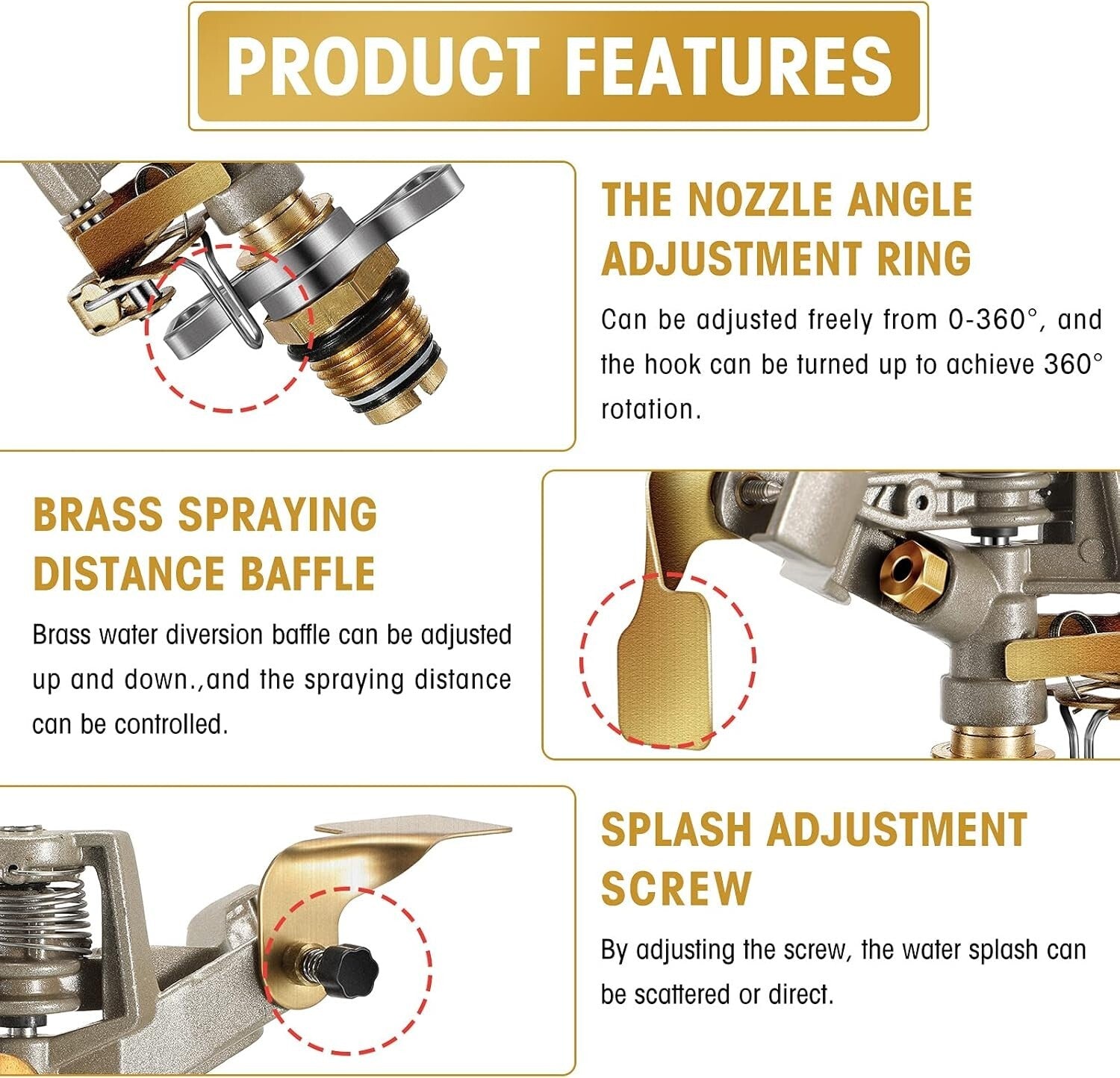 360-Degree Adjustable Brass Sprinkler Heads - Long-Lasting Garden Irrigation