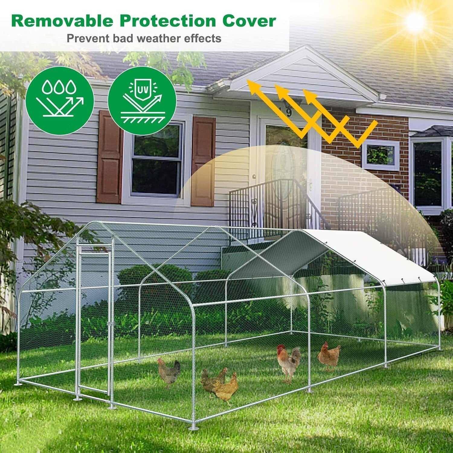 Spacious 10'x20' Outdoor Metal Chicken Coop with Waterproof Cover & Secure Lock
