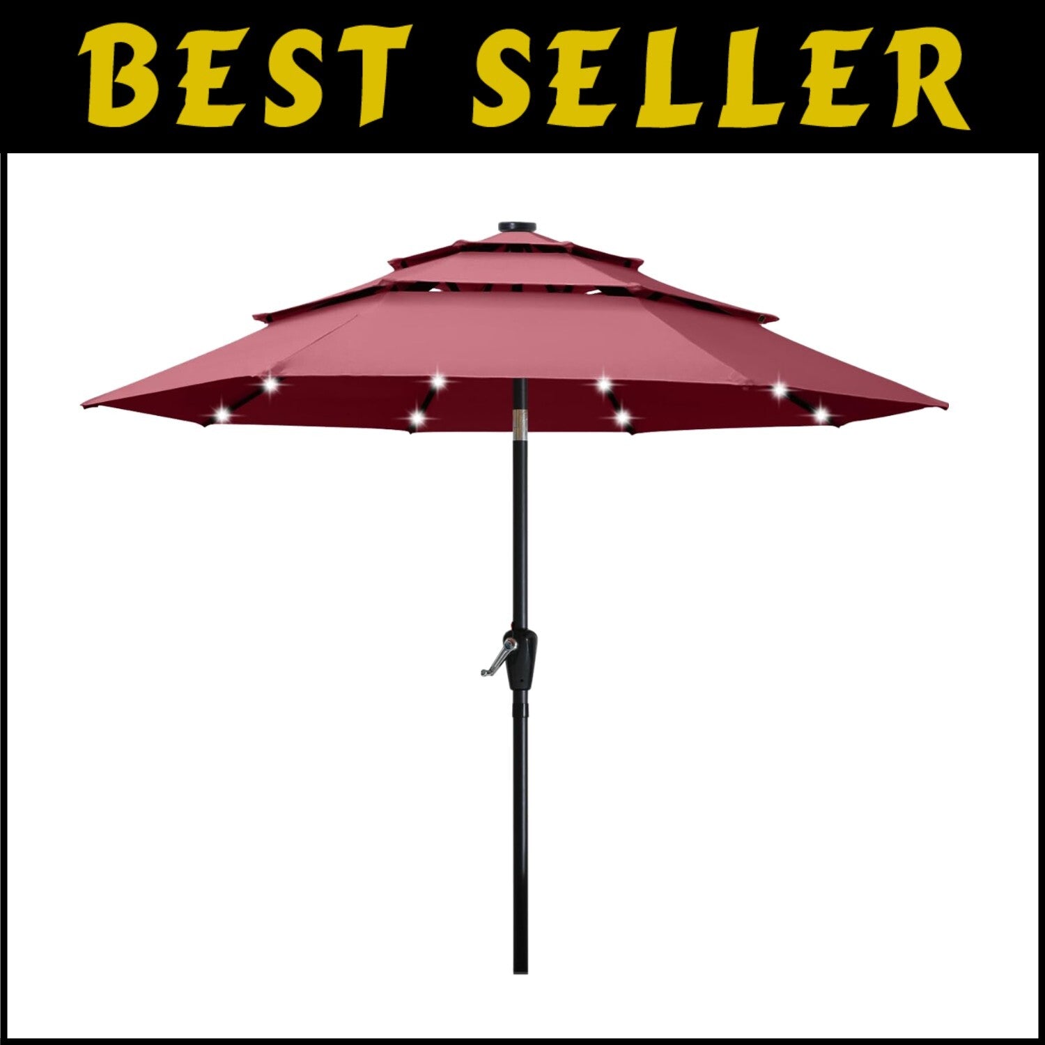 Stylish 3-Tier 11FT Burgandy Solar Light Patio Umbrella for Outdoor Shading