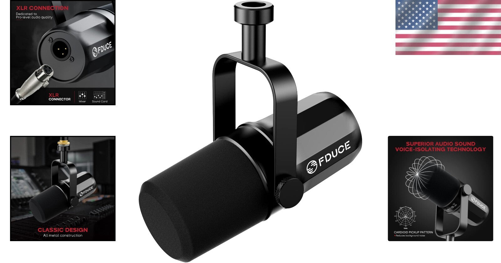 All-Metal Cardioid Dynamic Microphone with Voice Isolation for Clear Recording