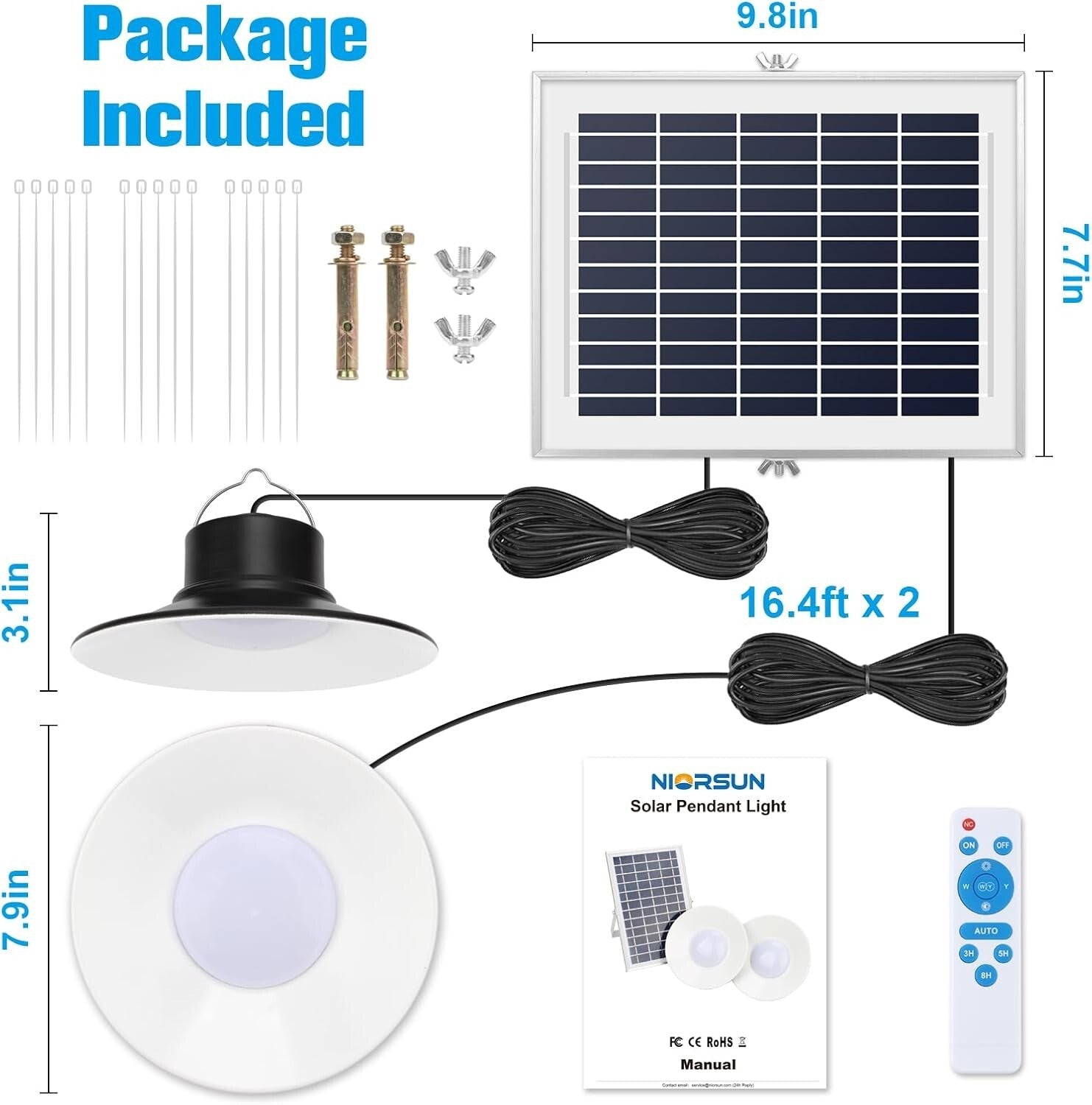 Classic 2-Pack Solar Pendant Lights with Adjustable Brightness & Remote Control