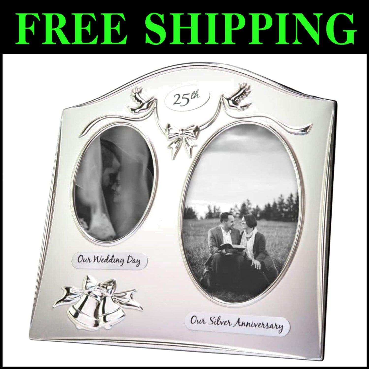 Interchangeable Mat Silver Plated Picture Frame for 25th Wedding Celebrations