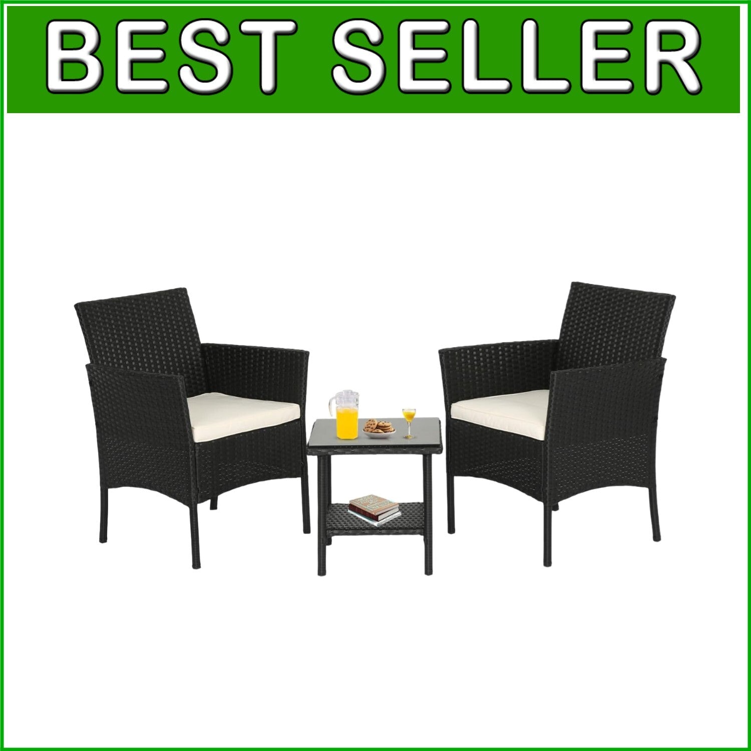 Comfortable Patio Wicker Chair Set with Glass Coffee Table for Yard Bliss