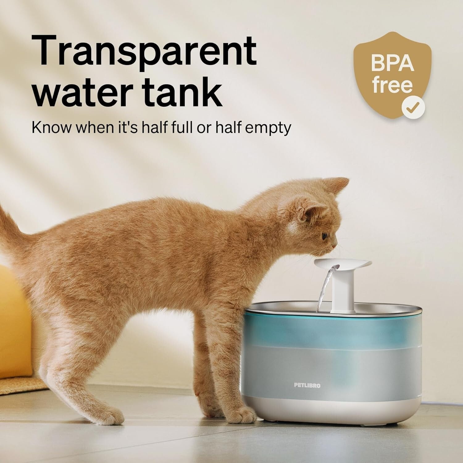 Automatic Cat Water Dispenser with 2.1L Size, Dual Flow Modes & Quiet Operation