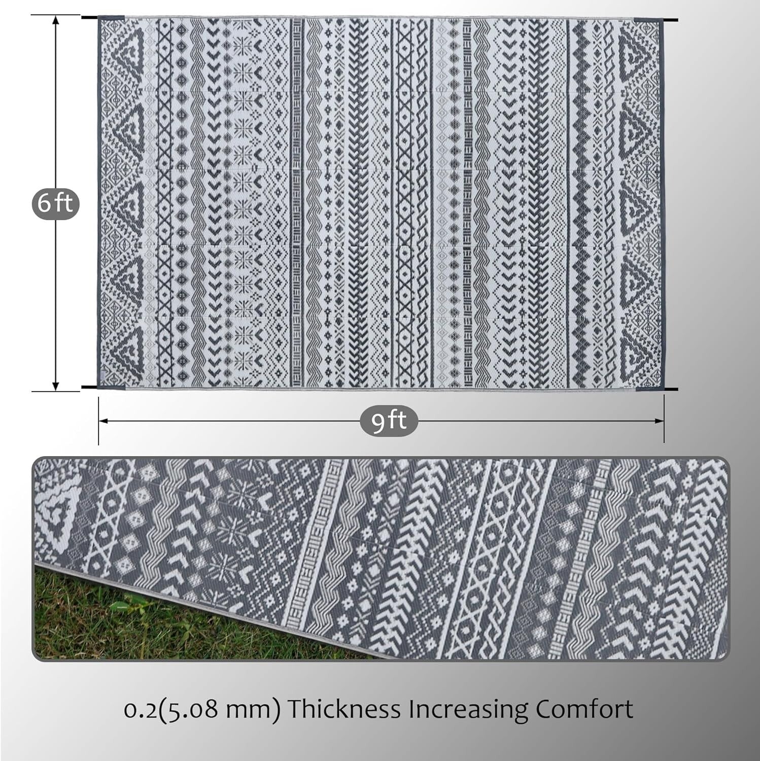 Durable UV Stabilized Reversible Mat 6' x 9' for Backyard and Beach Adventures