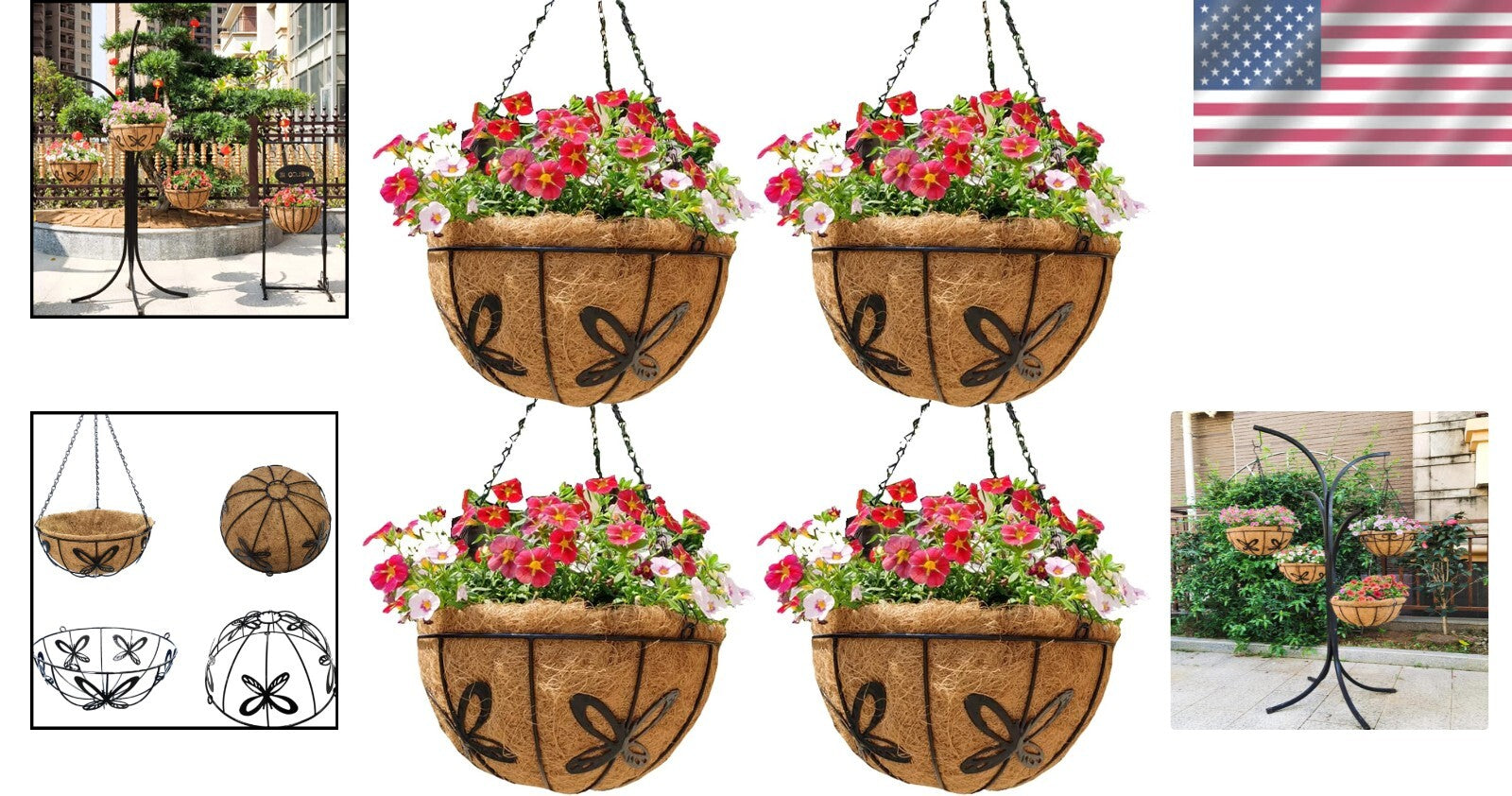 Classic 14-Inch Outdoor Hanging Baskets - Durable Design with Coco Fiber Liners