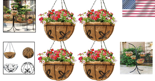 Classic 14-Inch Outdoor Hanging Baskets - Durable Design with Coco Fiber Liners