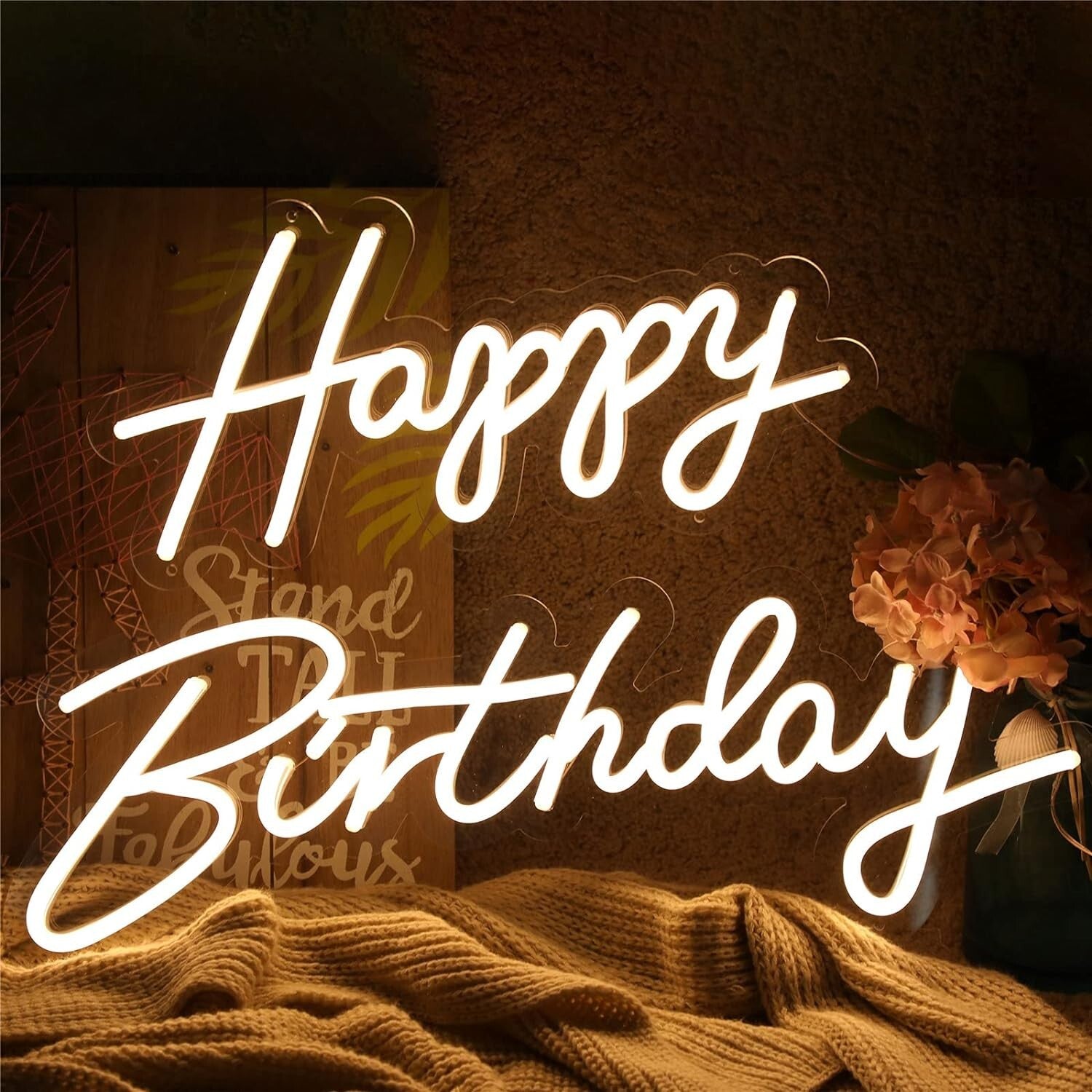 Warm White Neon Birthday Sign with Quick Install - Perfect for All Celebrations