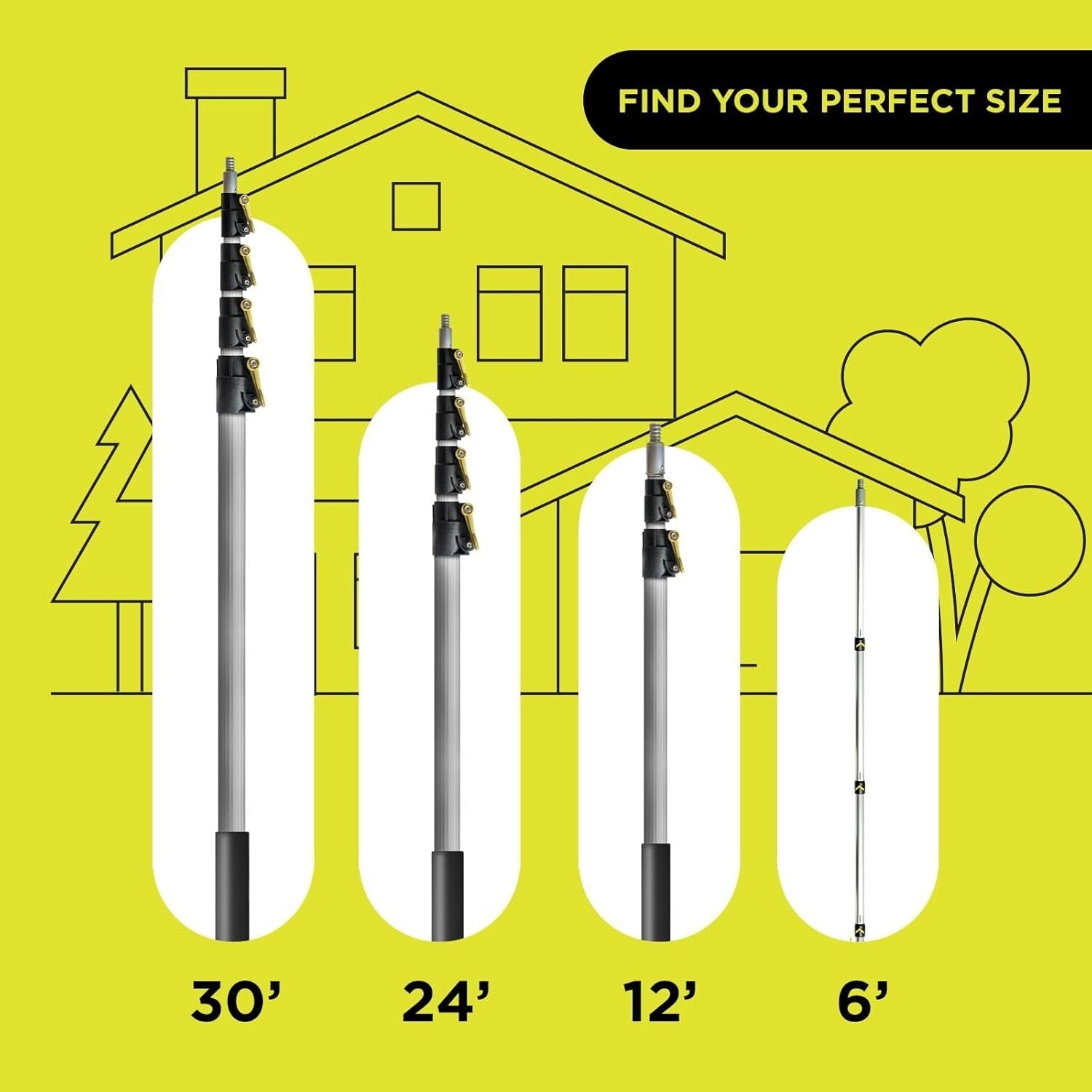 DOCA High Reach Telescoping Cleaning Pole 7-30 Ft - For Indoor & Outdoor Tasks
