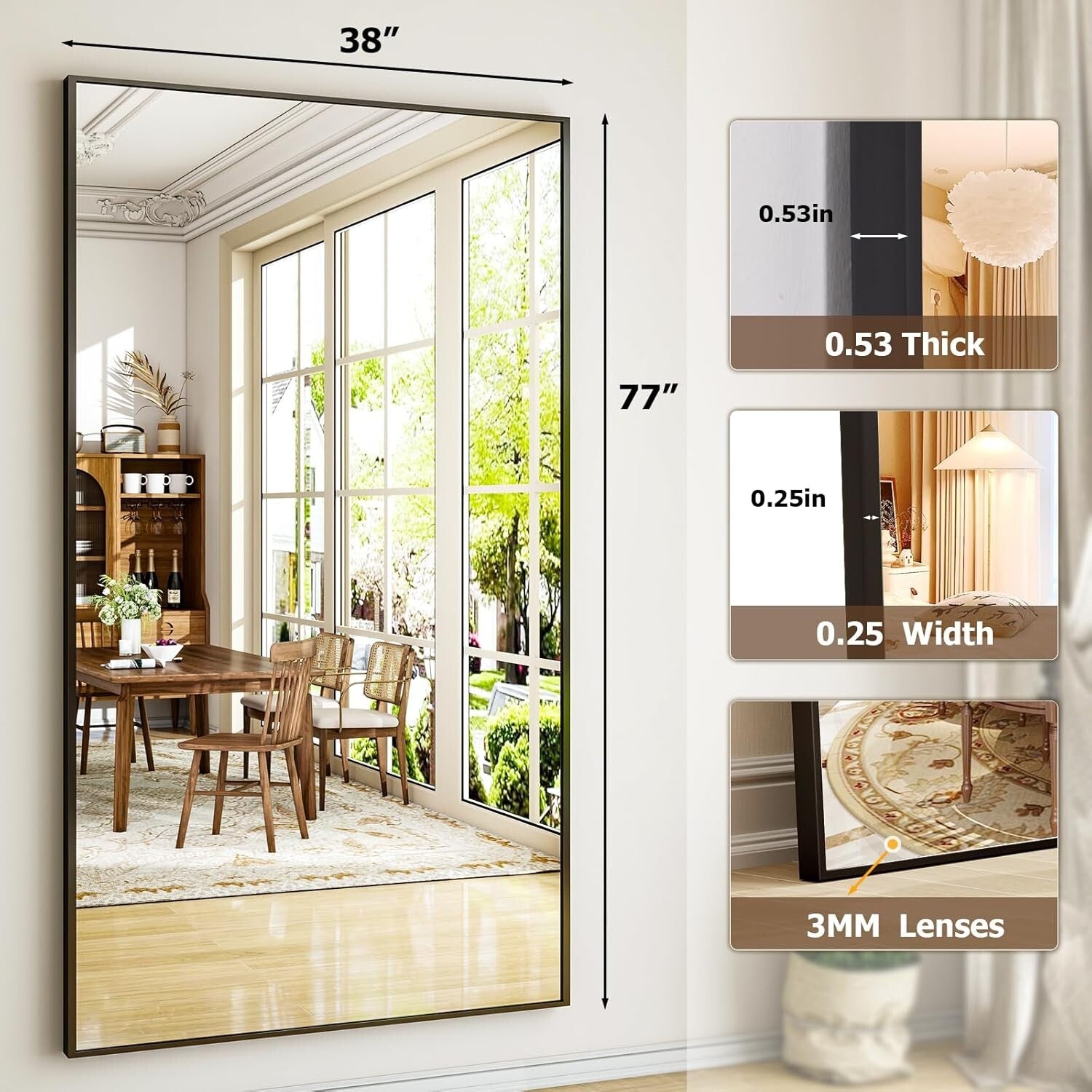 Multi-Functional Aluminum Full Body Mirror - Versatile 38"x77" Size for Home